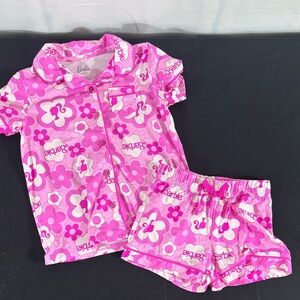 Barbie Hot Pink Floral Button-Front Pajama Set for Kids